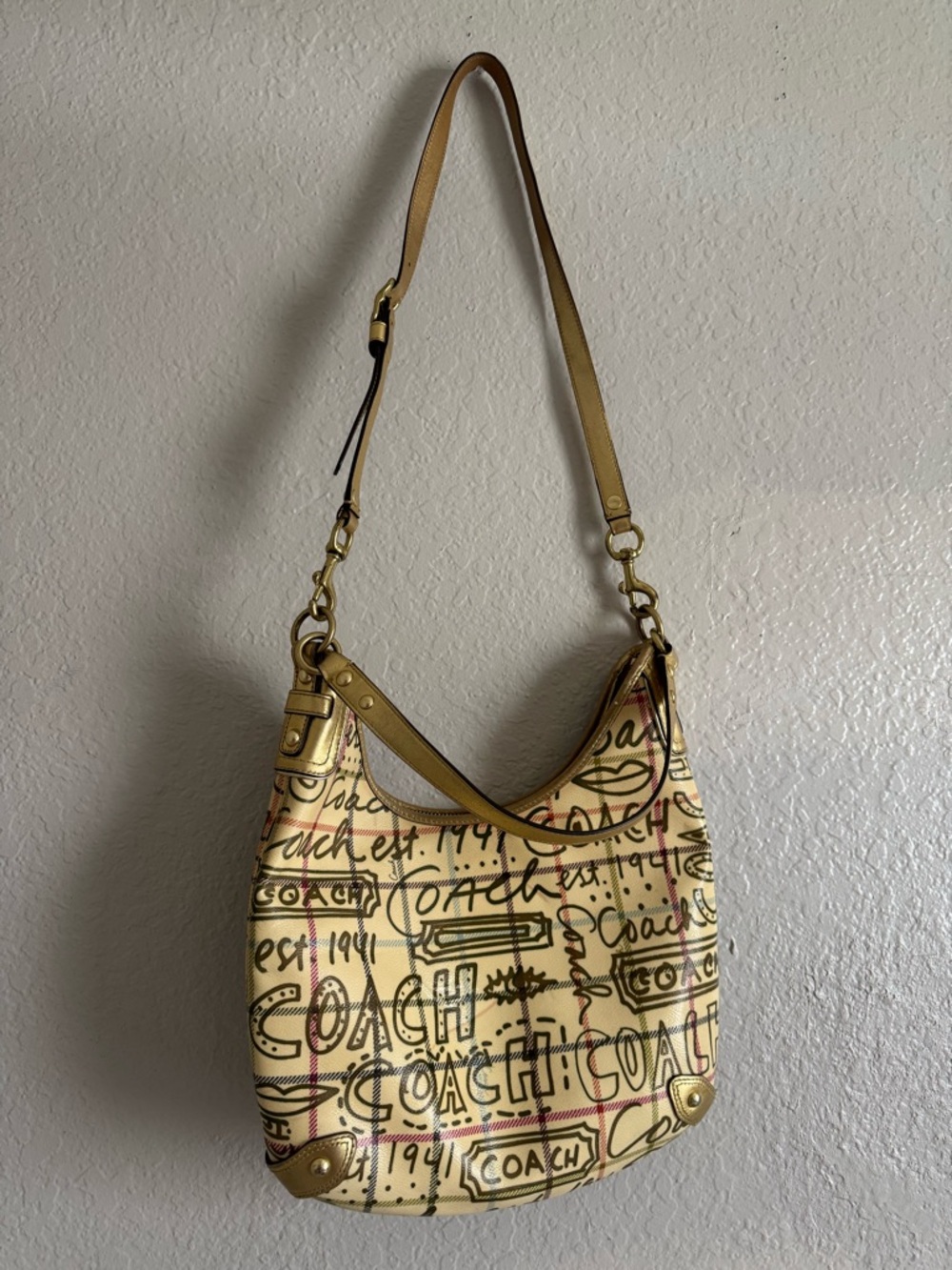 Y2K Coach Tattersall Graffiti Convertible Hobo Bag